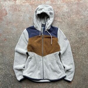 KUHL Womens XS Sherpa Fleece Full Zip Hoodie Grey Brown Navy Colorblock 4429